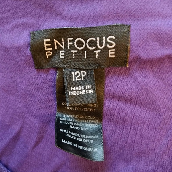 En Focus Studio Sz 12 P Women Black Purple Sleeveless Front Ruffled Pencil Dress - Picture 4 of 7